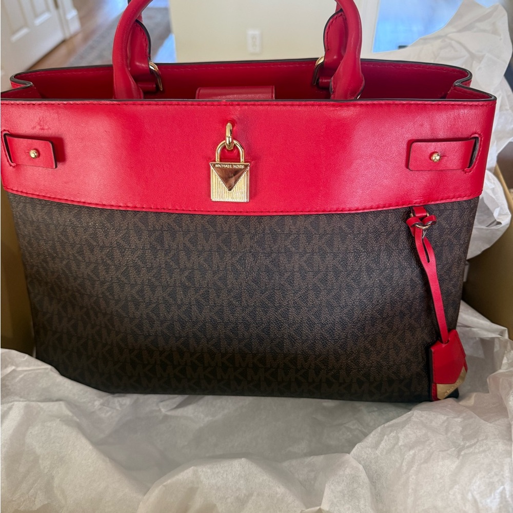 Michael Kors Gramercy Bright Red Logo Large Satchel Bag